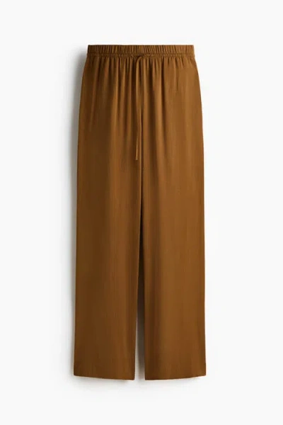 H&m Wide Pull-on Trousers In Brown
