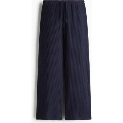 H&m Wide Rib-knit Trousers In Blue