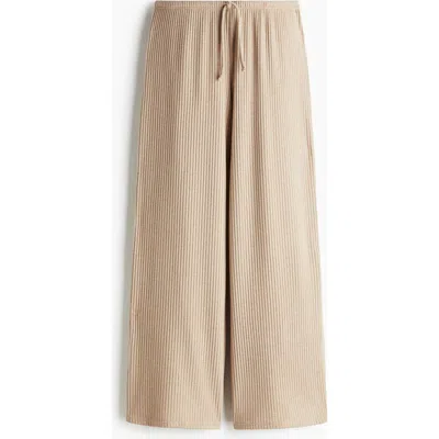 H&m Wide Rib-knit Trousers In Neutral