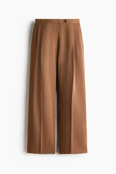 H&m Wide Tailored Trousers In Brown