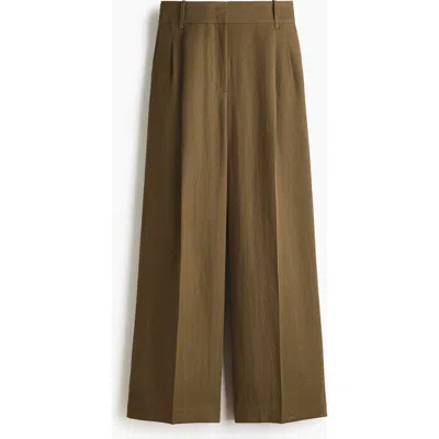 H&m Wide Tailored Trousers In Brown