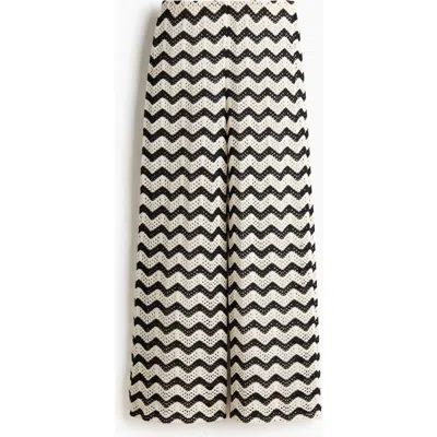 H&m Wide Textured-knit Trousers In Black