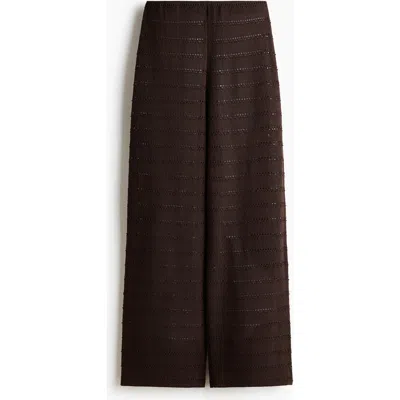 H&m Wide Textured-knit Trousers In Brown