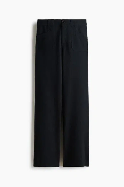 H&m Wide Twill Trousers In Black