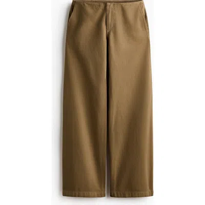 H&m Wide Twill Trousers In Brown