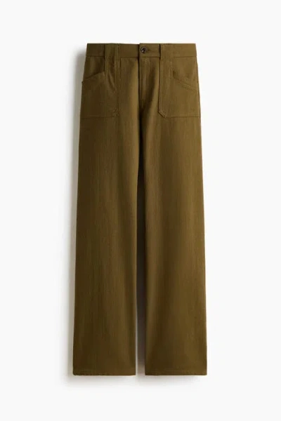 H&m Wide Twill Trousers In Green