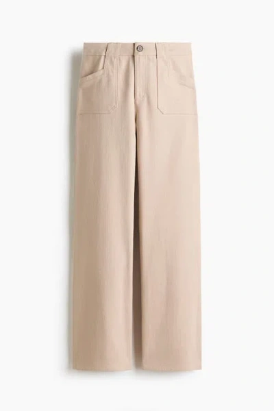 H&m Wide Twill Trousers In Neutral