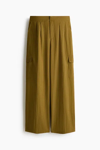 H&m Wide-leg Cargo Pants In Green