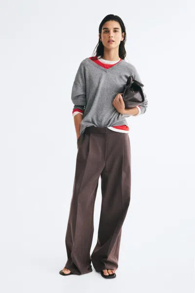 H&m Wide-leg Dress Pants In Dark Brown