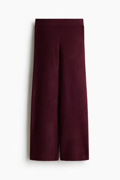 H&m Wide-leg Knit Pants In Burgundy