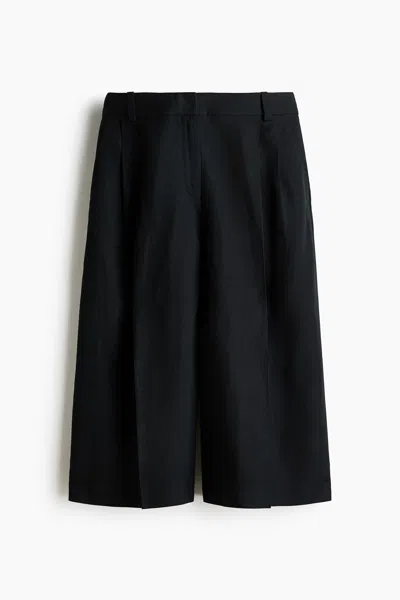 H&m Wide-leg Linen-blend Culottes In Black