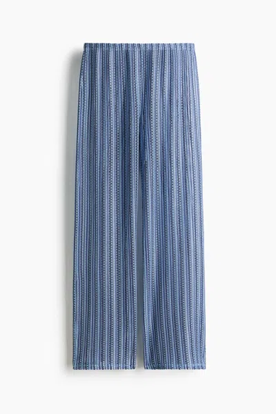 H&m Wide-leg Open-knit Pants In Blue