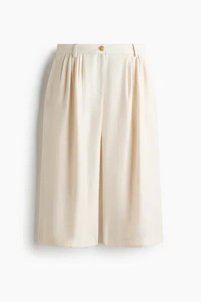 H&m Wide-leg Pleated Culottes In White