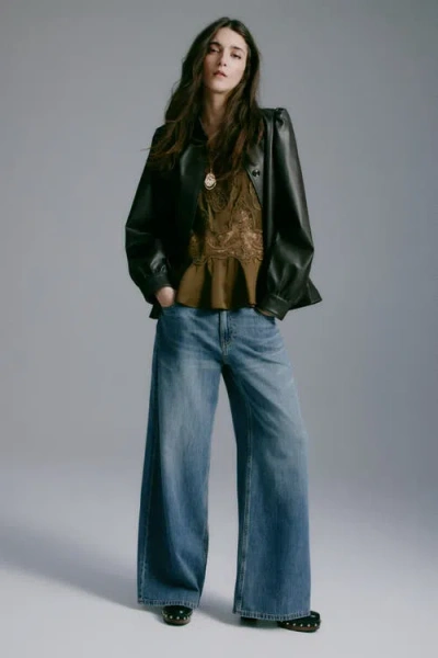 H&m Wide-leg Regular Waist Jeans In Black