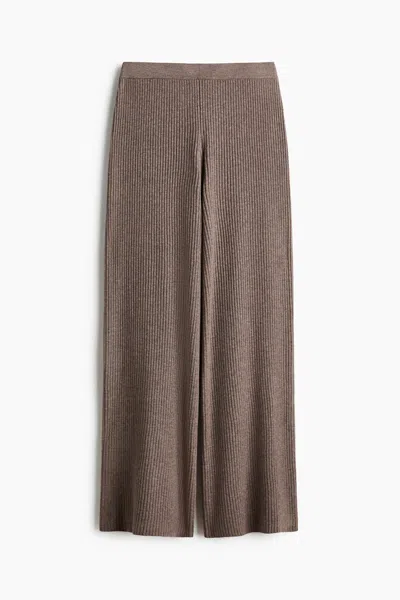 H&m Wide-leg Rib-knit Pants In Brown