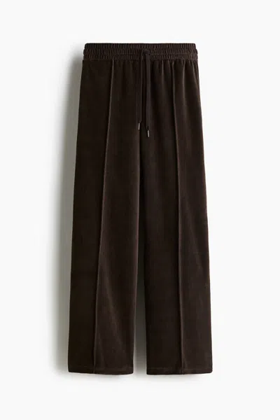 H&m Wide-leg Velour Joggers In Dark Brown