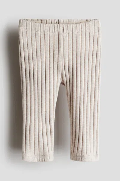 H&m Babies' Wide-ribbed Cotton Leggings In White