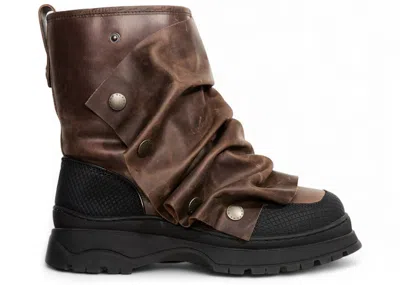 Pre-owned H&m Women's  X Glenn Martens Gaiterdetail Leather Boots Sneakers In Dark Brown