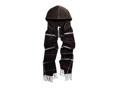 Pre-owned H&m Women's  X Glenn Martens Hooded Wool Scarf In Dark Blue/plaid