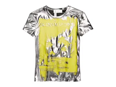 Pre-owned H&m Women's  X Glenn Martens Printed Metallic T-shirt In Silver