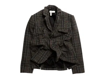 Pre-owned H&m Women's  X Glenn Martens Woolblend Blazer In Dark Brown/plaid
