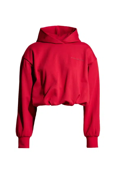 Pre-owned H&m Women's  X Magda Butrym Motifdetail Hoodie With Shoulder Pads In Red