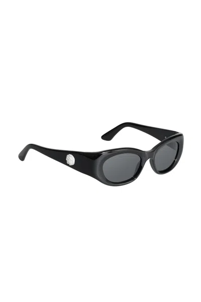 Pre-owned H&m Women's  X Magda Butrym Oval Sunglasses With Rose Motif In Black