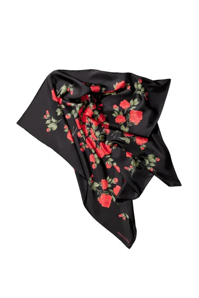 Pre-owned H&m Women's  X Magda Butrym Printed Silk Scarf In Black/roses