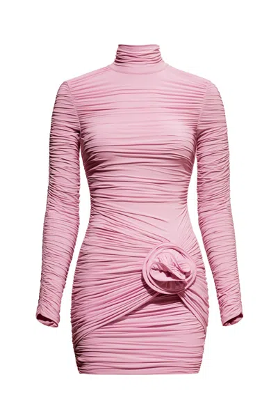 Pre-owned H&m Women's  X Magda Butrym Roseappliqued Mock Turtleneck Dress In Light Pink