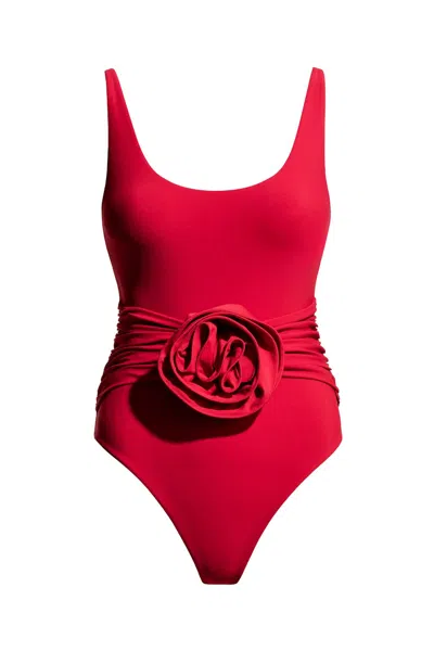 Pre-owned H&m Women's  X Magda Butrym Roseappliqued Swimsuit In Red