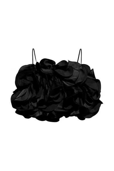 Pre-owned H&m Women's  X Magda Butrym Ruffled Satin Bustier Top In Black