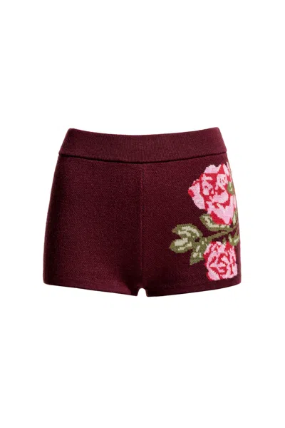 Pre-owned H&m Women's  X Magda Butrym Woolblend Jacquardknit Mini Shorts In Burgundy