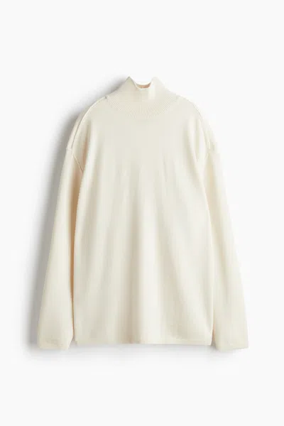 H&m Wool Mock Turtleneck Sweater In White