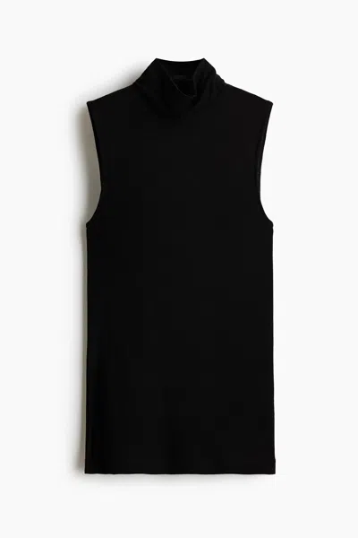 H&m Wool Mock Turtleneck Top In Black