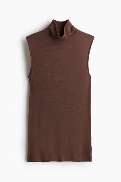 H&m Wool Mock Turtleneck Top In Brown