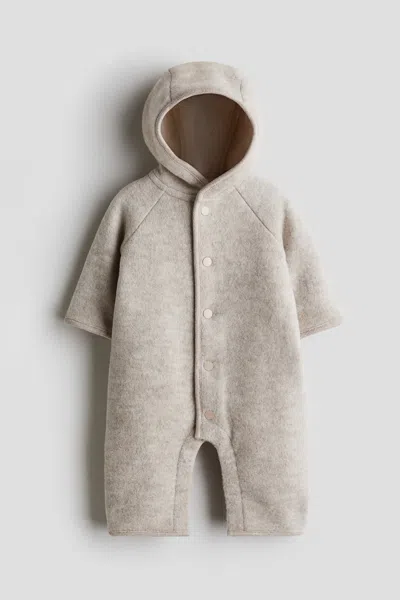 H&m Babies' Wool-blend Fleece Bunting Suit In Gray