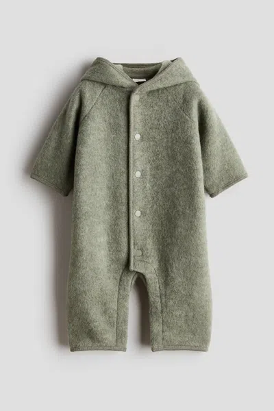 H&m Babies' Wool-blend Fleece Bunting Suit In Green