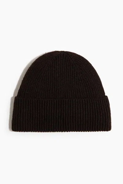 H&m Wool-blend Rib-knit Hat In Dark Brown
