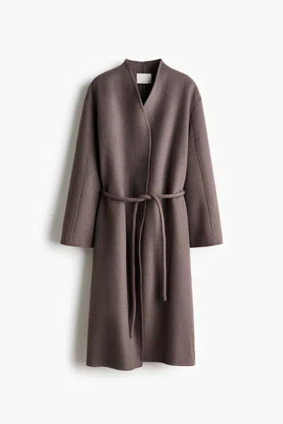 H&m Wool-blend Tie-belt Coat In Brown