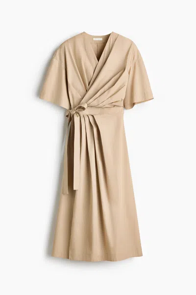 H&m Wrap Midi Dress In Beige