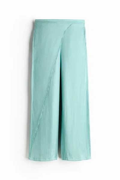 H&m Wrap-detail Satin Trousers In Blue