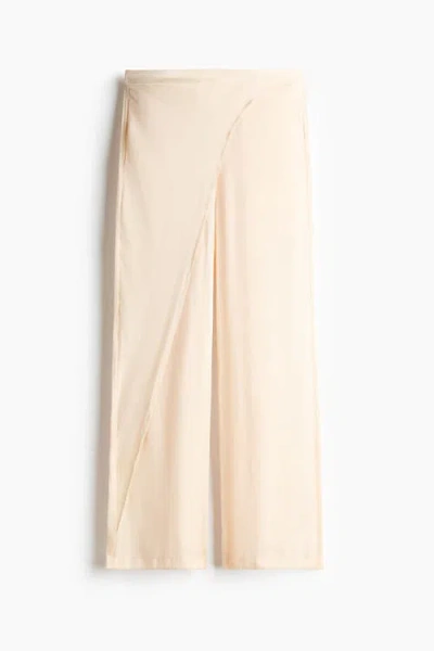 H&m Wrap-detail Satin Trousers In Neutral