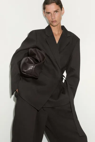 H&m Wrap-front Jacket In Dark Brown