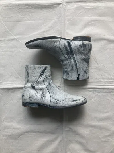 Pre-owned H&m X Maison Margiela Painted Leather Boots In White