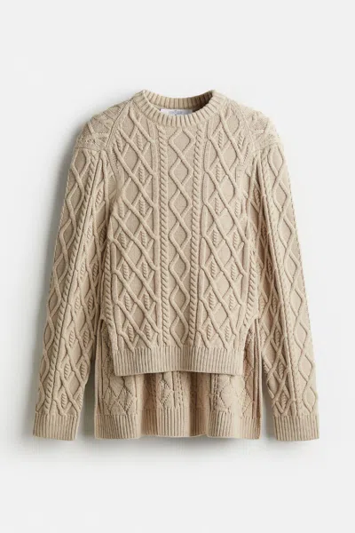 Pre-owned H&m X Rokh Collection Men Oversized Cable-knit Jumper Light Beige Color