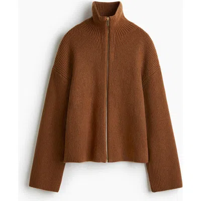 H&m Zip-through Cardigan In Brown