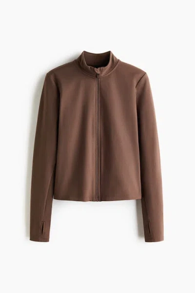 H&m Zip-through Sports Jacket With Softmove In Brown