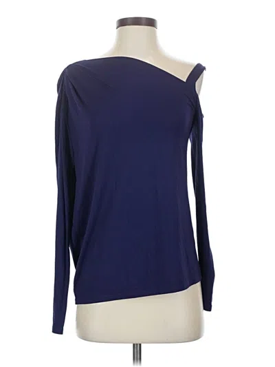 Pre-owned H By Bordeaux Long Sleeve Top Blue One Shoulder Neckline Tops