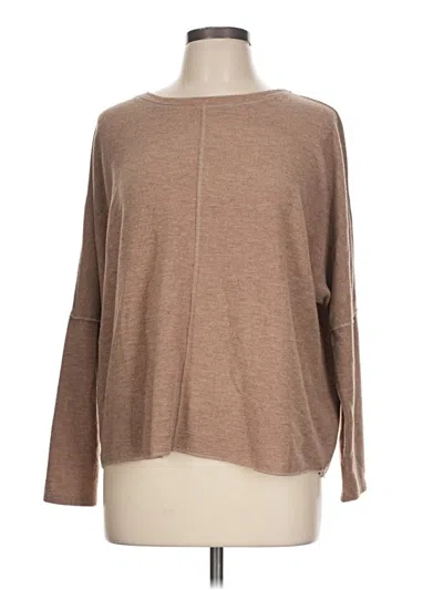 Pre-owned H By Bordeaux Long Sleeve Top Brown Boatneck Tops