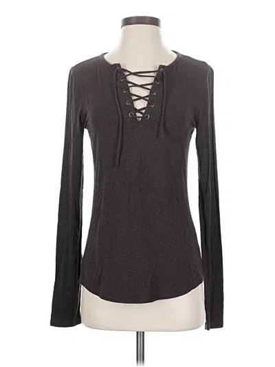 Pre-owned H By Bordeaux Long Sleeve Top Brown Keyhole Neckline Tops